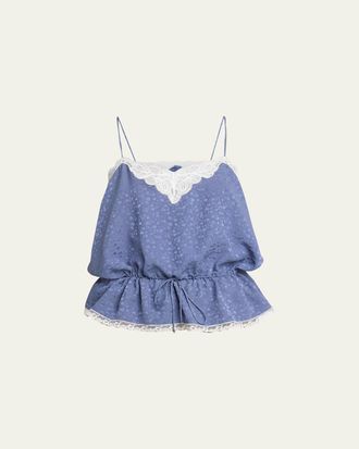 Chlo&eacute; Lace-Trim Floral Silk Jacquard Sleeveless Top