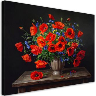 Feeby Cuadro Sobre Lienzo, Ramo De Amapolas Rojas En Un Jarr&oacute;n, 120x80