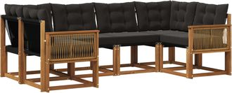 vidaXL Conjunto De Sof&aacute;s De Exterior 6 Uds. Natural Y Negro Vidaxl