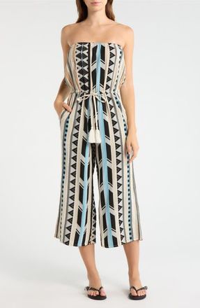 Elan Embroidered Strapless Cover-Up Jumpsuit in Neutral Aztec at Nordstrom, Size X-Small