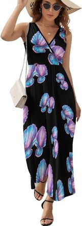 Generic Mermaides Sea Shell Bra Womens Sleeveless Dress Casual V-Neck Maxi Dress Sundress M