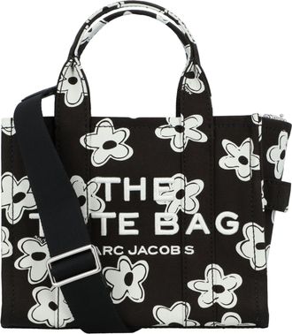 Marc Jacobs zwarte handtas The Small Tote Bag met bloemenprint en geborduurd logo, gemaakt van katoen, voor dames