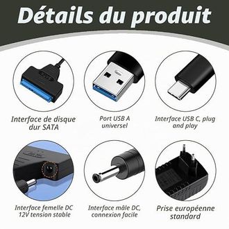 Generic Adattatore Sata Usb 3.0, Cavo Sata Usb Con Alimentazione 12v 2a, Convertitore Per Disco Rigido Ssd Hdd 2,5 E 3,5, Trasferimento 5 Gbps Uasp, Adattator