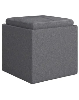 Simpli Home Rockwood 17in Contemporary Square Cube Storage Ottoman with Tray