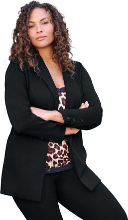 Roaman's Plus Size Comfort Stretch Ponte Blazer in Black at Nordstrom, Size 32
