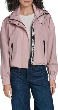 Karl Lagerfeld Short Hooded Logo Rain Jacket in Blush at Nordstrom Rack, Size X-Large