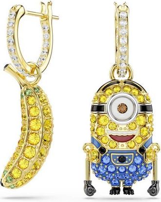 Swarovski Minions Stuart Banana Mismatched Crystal Hoop Earrings in Gold/Multi at Nordstrom