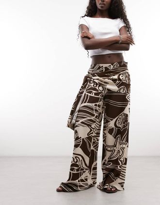 Asos pantaloni a gamba larga con dettaglio foulard e stampa conversation-Multicolore