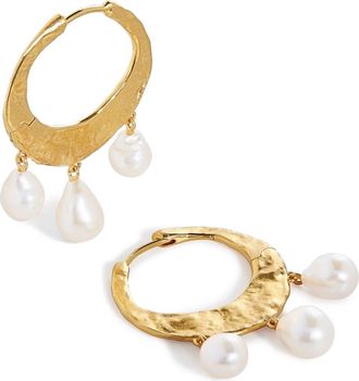 Monica Vinader Capri Freshwater Pearl Charm Hoop Earrings in 18Ct Gold Vermeil /Pearl at Nordstrom