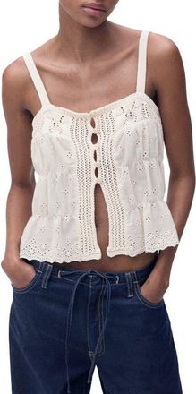 Mango Eyelet Embroidery Sleeveless Top in Ecru at Nordstrom, Size Medium