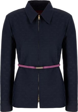 Gucci Jassen, Dames, Blauw, M, GG Zipped Jacket