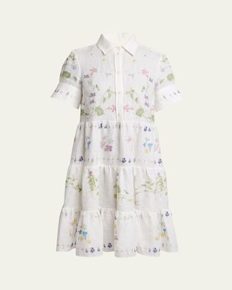Erdem Floral Tiered Linen Shirt Dress