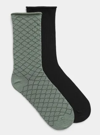 Simons Womens Solid/checks socks 2-pack