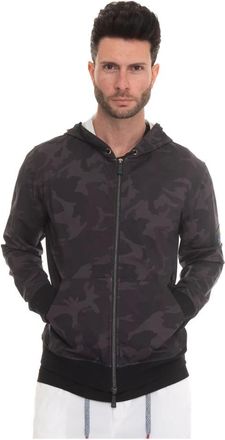 Kiton Camo Print Hooded Harrington Jacket - Heren - Vesten met rits - Zwart - L - Polyester - Hoodies & sweatvesten