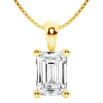 Grown Brilliance 1 1/2 Carat Emerald Lab Grown Diamond Solitaire Pendant in 14K Yellow Gold, Prong Set, E-F Color, VS Clarity