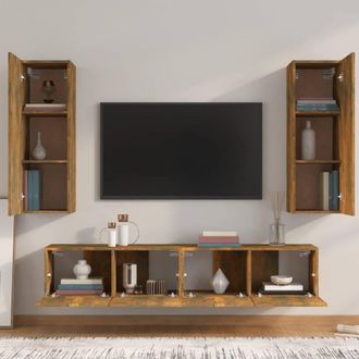 Berkfield Home Classic 4 Piece TV Cabinet Set Smoked Oak Engineered Wood in Brown