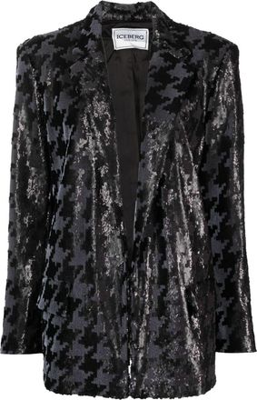 Iceberg dogtooth-print sequinned blazer - women - Polyester/Acetate/Viscose/Spandex/Elastane - 40 - Black