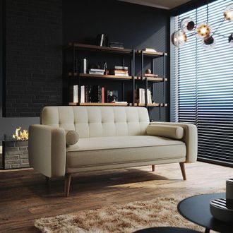 Elegant Lighting Sofa Bed 3 Seater Settee Recliner Couch Fabric Sofa Cover Click Clack Sofa Bed with Arms, Rubber Wooden Legs, Cream 1860 x 820 x 790 mm - Elegant