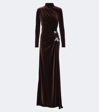 Monique Lhuillier Draped embellished velvet gown
