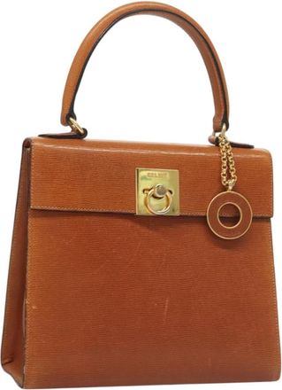 Celine Vintage Logo Top Handle Bag Leather Brown Leather Handbag (Pre-Owned)