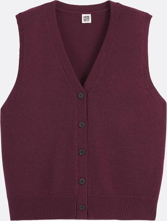 La Redoute Collections Korte wollen vest met V-hals, mouwloos, met knopen