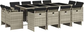 vidaXL Set Comedor Jard&iacute;n Y Cojines 13 Pzas Rat&aacute;n Sint&eacute;tico Gris Claro Vidaxl
