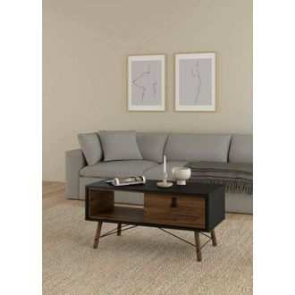 Dmora Dmora - Mesa De Caf&eacute; Alaine, Mesa De Centro Baja, Revistero Para Sof&aacute;, Estante De La Sala De Estar, 102x48 H50 Cm, Negro Y Nogal