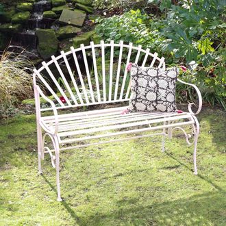 Melody Maison Large Ornate Pink Metal Garden Bench 103cm in Purple