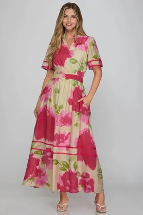 She + Sky Savannah Floral Midi Dress In Pink