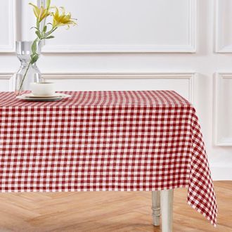 Solino Home Linen Tablecloth for Dining Table, Holiday and Everyday Dining Table Decor - Gingham Check in Burgundy at Nordstrom, Size X-Small