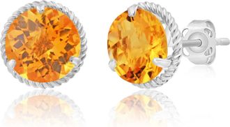 MAX + STONE 14k Yellow or White Gold 8mm Roped Halo Gemstone Round Stud Earrings