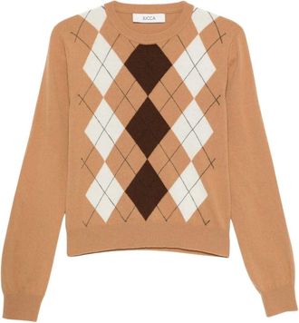 Jucca Truien & Vesten, Dames, Bruin, M, Argyle-patroon trui met ronde hals