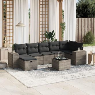 vidaXL Vidaxl - Set De Sof&aacute;s De Jard&iacute;n 8 Pzas Y Cojines Rat&aacute;n Sint&eacute;tico Gris