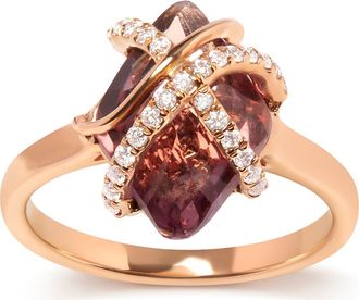 House of Brilliance 14K Gold 1/5 Ct Diamond Wrapped Amethyst Cocktail Ring in Pink at Nordstrom