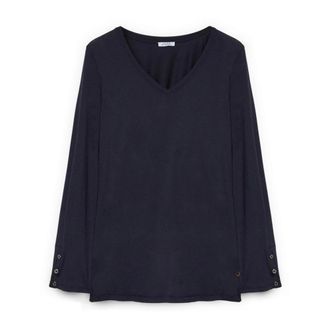 Fiorella Rubino Camiseta de punto con botones en los pu&ntilde;os - Tops - Mujer - Azul - 2XL
