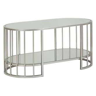 Dmora Mesa De Centro Fafa, Un Compartimento, Forma Ovalada, Tapa Transparente, 90x50x45h Cm, Color Plata