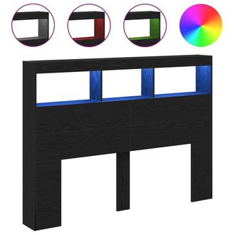 Berkfield Home Headboard Cabinet with LED Black Oak 140x17x102 cm | Size: 140 x 17 x 102 cm