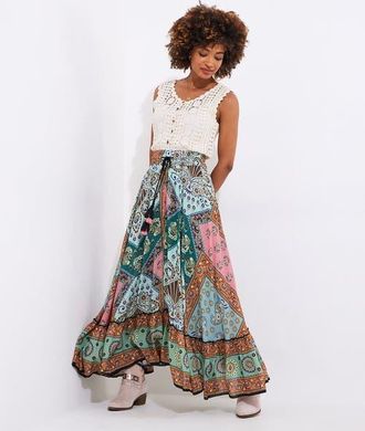Joe Browns Flounce Tassel Maxi Skirt in Multi Patchwork at Nordstrom, Size 32