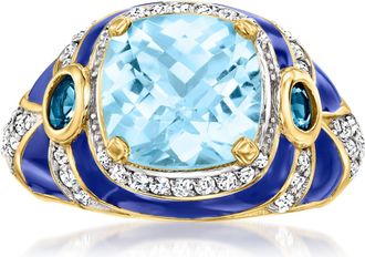 Ross-Simons London and Sky Blue Topaz and. White Zircon Ring With Blue Enamel in 18kt Gold Over Sterling