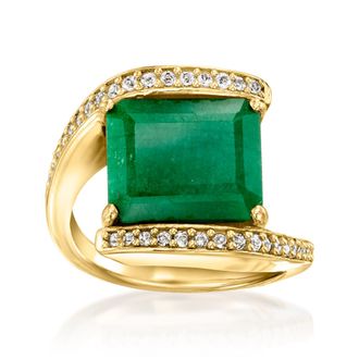 Ross-Simons Emerald Bypass Ring With. White Topaz in 18kt Gold Over Sterling