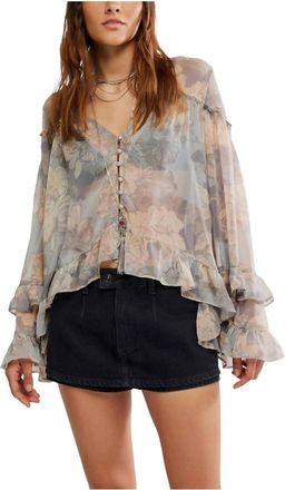 Free People Day Dreaming Blouse Top In Stone Combo