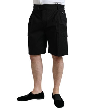 Dolce & Gabbana Mens Black Cotton Stretch Cargo Bermuda Shorts Virgin Wool Elastane