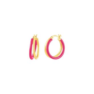 Gold & Honey Womens Enamel Double Hoop Earrings In Pink Peacock