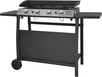 Happy Garden Plancha gas 4 quemadores en hierro fundido negro con carrito