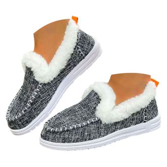 Generic Womens Winter Loafers Slip On Fleeced Lined Shoes Warm Loafers Women Thickened Warmth Shoes Flat Driver Trainers with Non Slip Sole Fuzzy Faux Fur Col