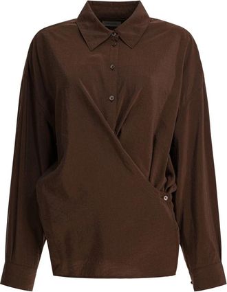 Christophe Lemaire Straight Collar Twisted Shirt - Dames - Overhemden - Bruin - S - Overhemden