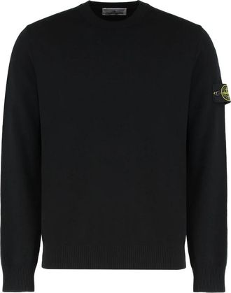 Stone Island Ronde Hals Gebreide Trui met Verwijderbare Patch - Heren - Ronde hals truien - Zwart - 3XL - Katoen - Truien & Vesten