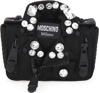 Moschino Zwarte Juwelen Biker Tas - Dames - Schoudertassen - Zwart - ONE Size - Satijn - Tassen
