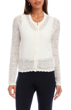 Karen Kane Pointelle Stitch Cotton Blend Cardigan in White at Nordstrom, Size X-Small