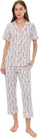 Bedhead Pajamas Short Sleeve Cropped Cotton Knit Pajama Set Womens Pajama Sets Bunny Blooms : LG (US 12-14), Cotton/Elastane